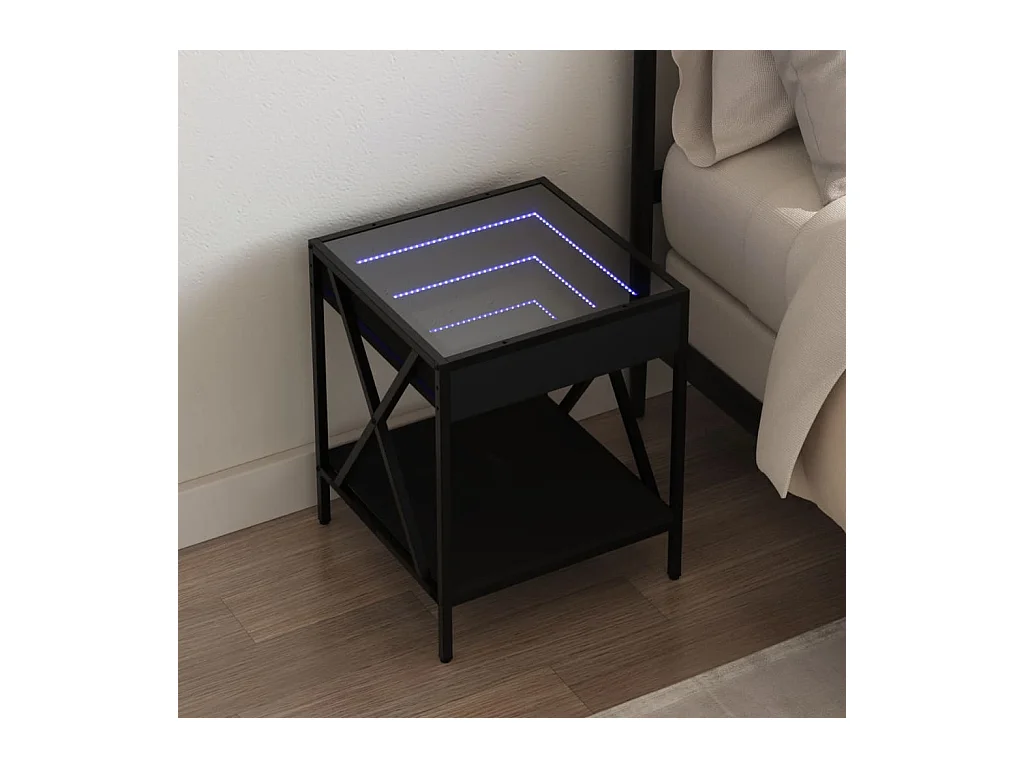 Mesita de noche | Mesilla de noche con Infinity LED negra 40x40x49 cm