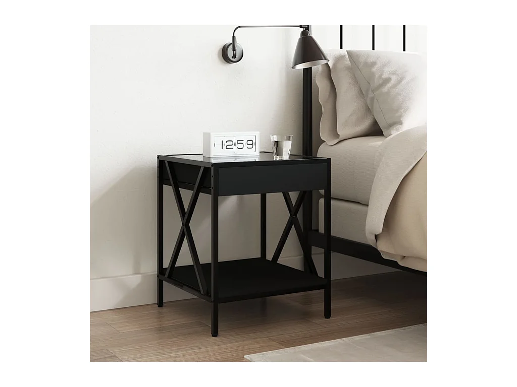 Mesita de noche | Mesilla de noche con Infinity LED negra 40x40x49 cm