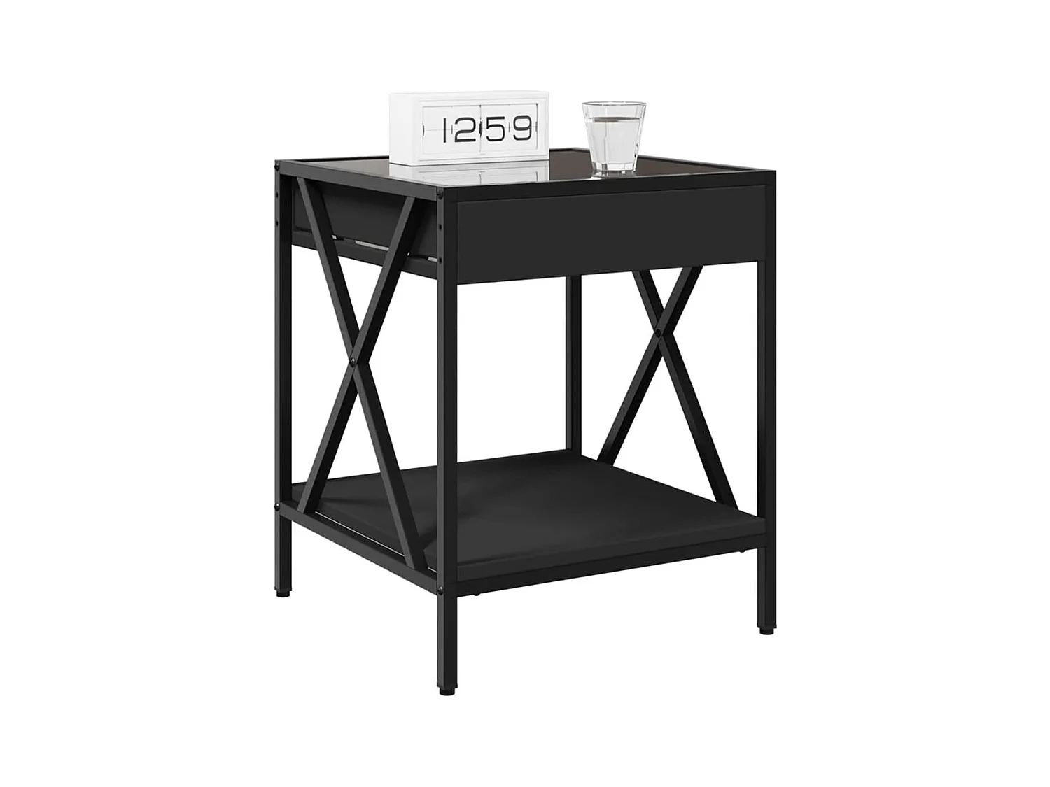 Mesita de noche | Mesilla de noche con Infinity LED negra 40x40x49 cm