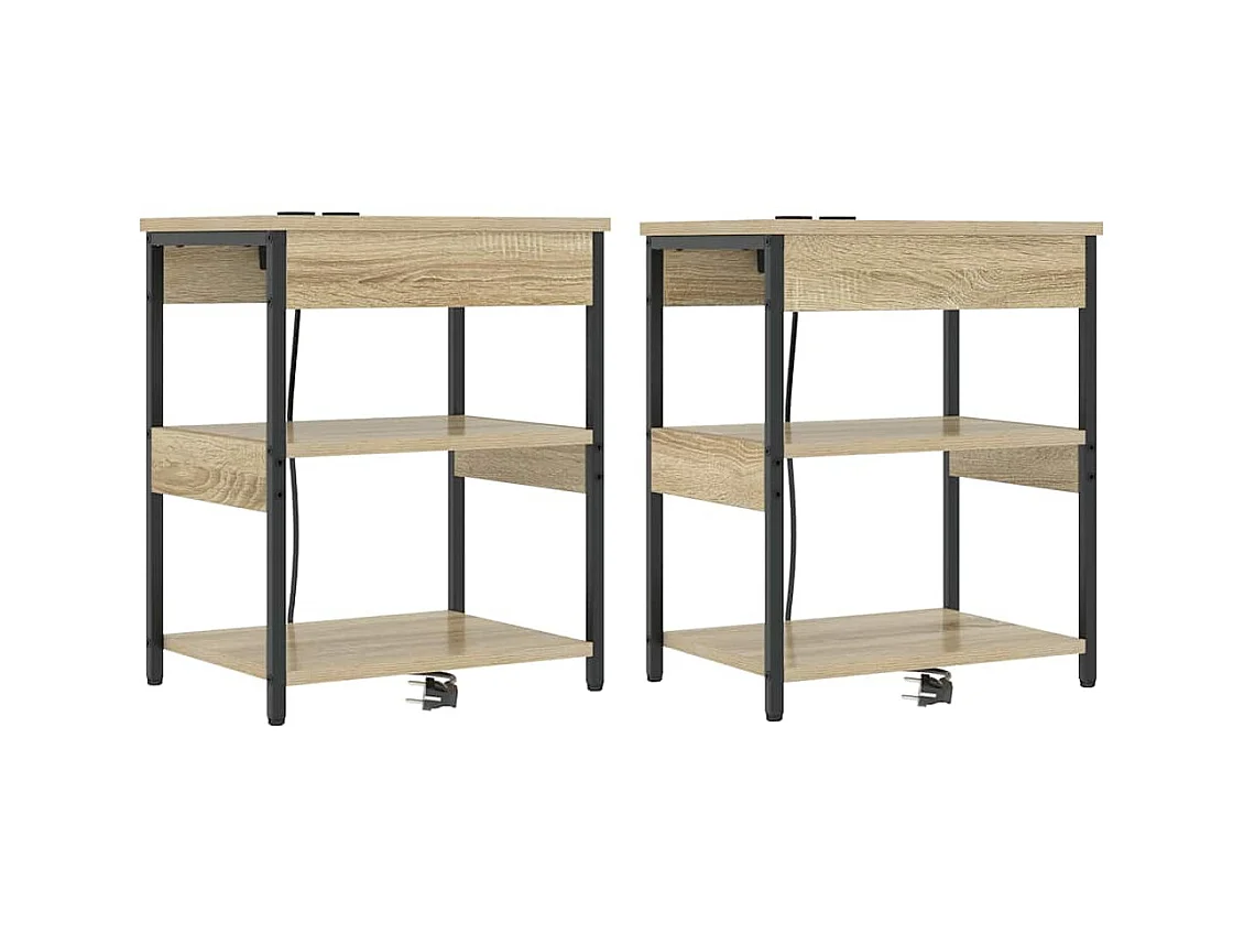 Mesita de Noche | Mesa auxiliar | Armario de Noche 2 uds. Roble Sonoma Madera contrachapada