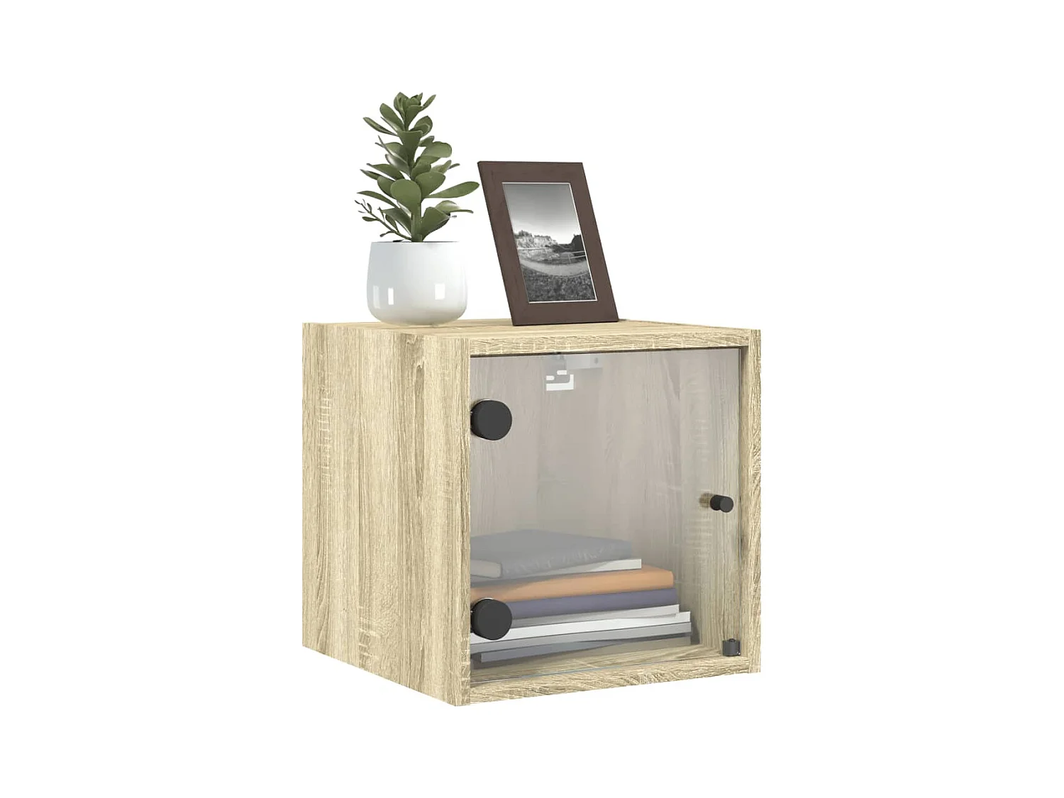 Mesitas de noche | Mesilla de noche con puertas vidrio 2 uds roble Sonoma 35x37x35 cm