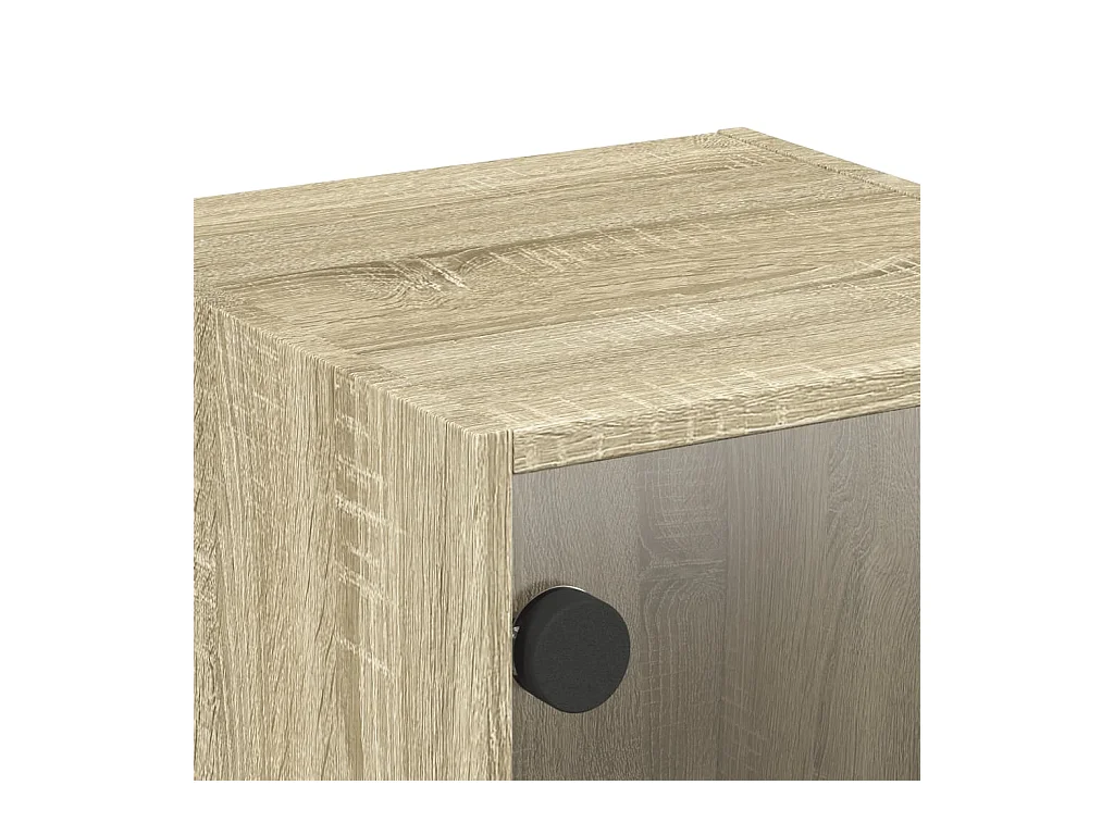 Mesitas de noche | Mesilla de noche con puertas vidrio 2 uds roble Sonoma 35x37x35 cm