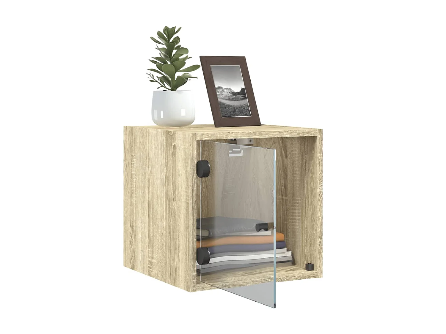 Nachttisch 2er Set-Beistelltisch mit Glastüren Sonoma-Eiche 35x37x35 cm SHL93426