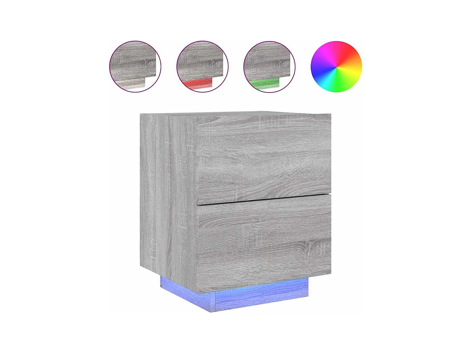 Mesita de noche | Mesilla de noche con luces LED madera de ingeniería gris Sonoma