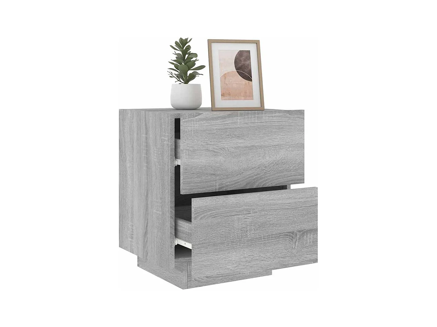 Mesita de noche | Mesilla de noche con luces LED madera de ingeniería gris Sonoma