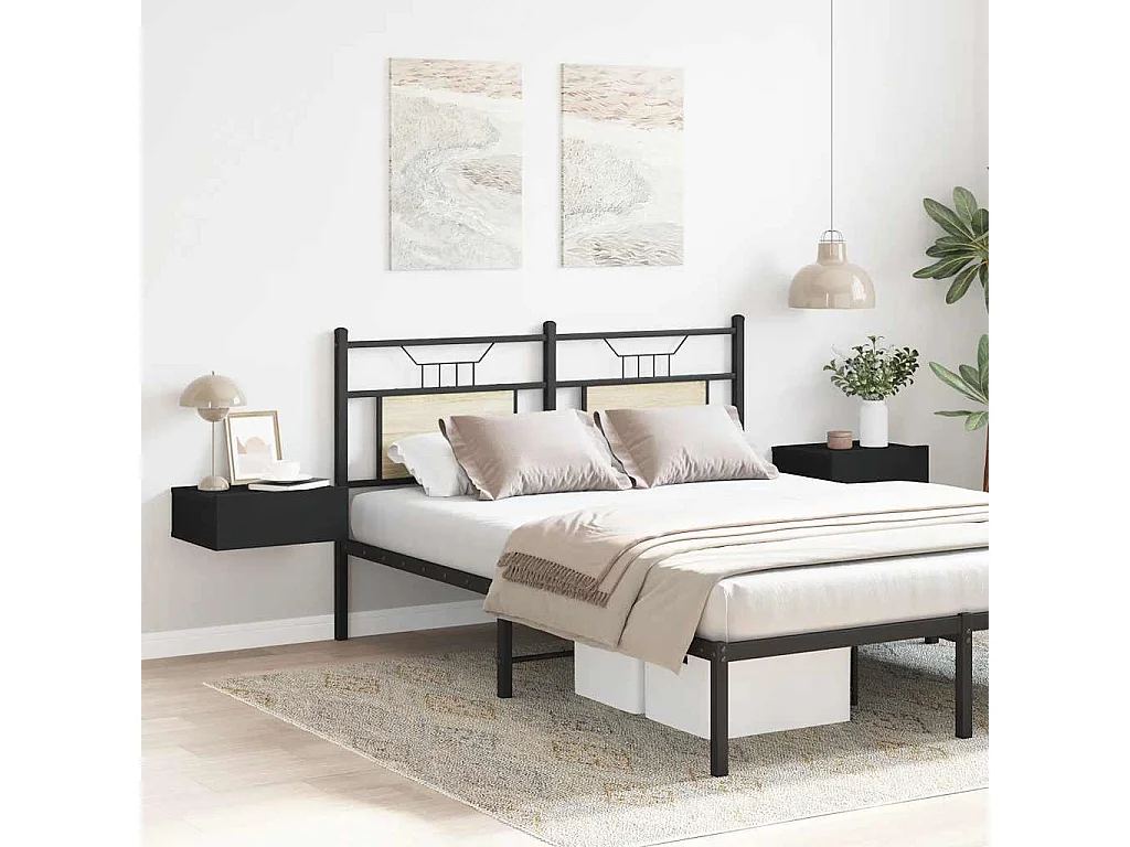 Nachttisch hängend 2er Set | Wand-Nachttische Schwarz 40x30x15 cm Holzwerkstoff SHL1740