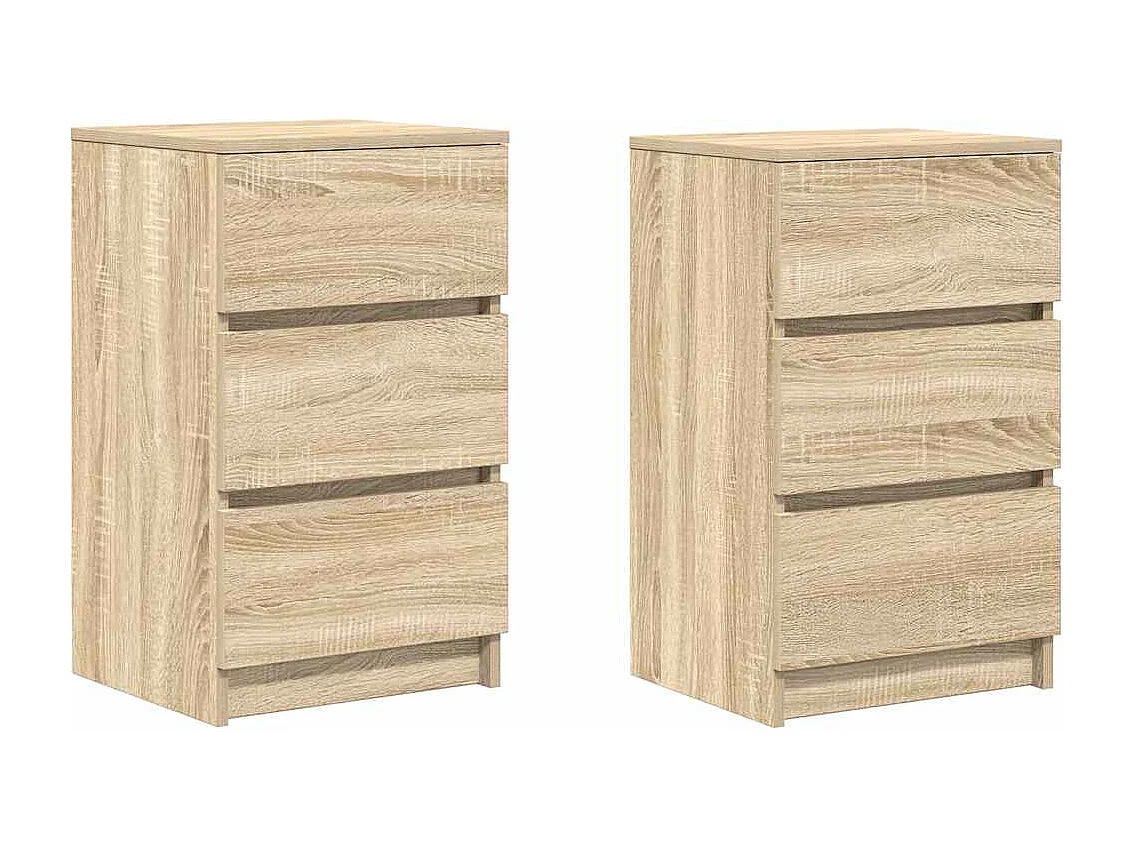 Pack 2 uds Mesilla de noche | Mesitas de noche con 3 cajones roble Sonoma 39x35x65 cm