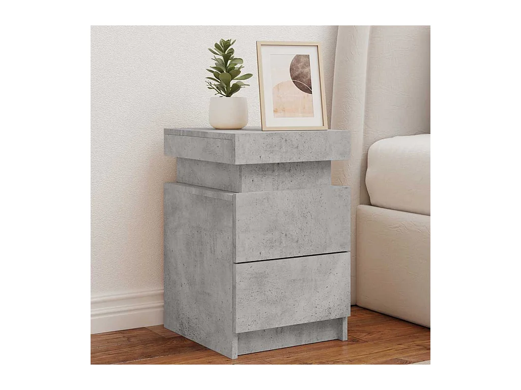 Mesitas de noche | Mesilla de noche con luces LED 2 uds gris hormigón 35x39x55 cm