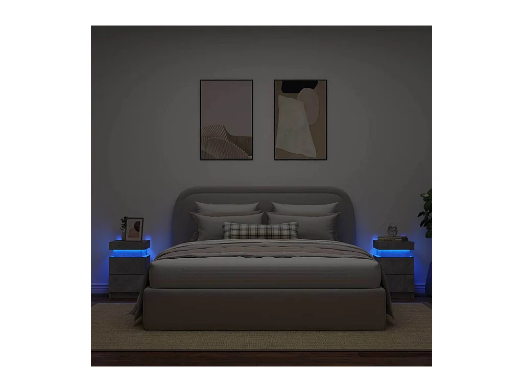 Mesitas de noche | Mesilla de noche con luces LED 2 uds gris hormigón 35x39x55 cm