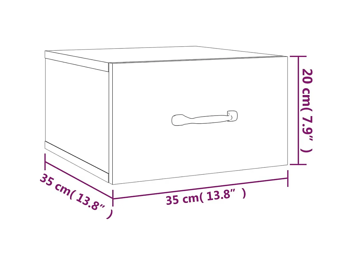 Mesa de Cabeceira Moderna de parede 2 peças 35x35x20 cm carvalho fumado
