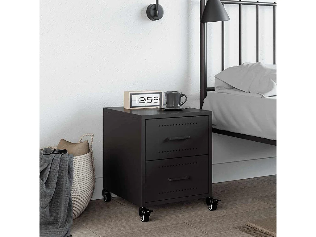 Nachttisch-Beistelltisch-Nachtschrank Schwarz 36x39x43,5 cm Stahl SHL66326