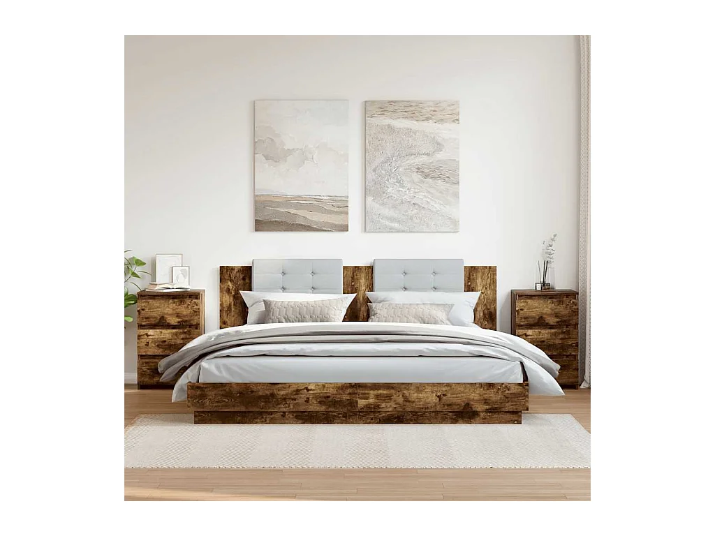 Mesita de noche | Mesilla de noche 2 uds contrachapado roble ahumado 40x35x62,5cm