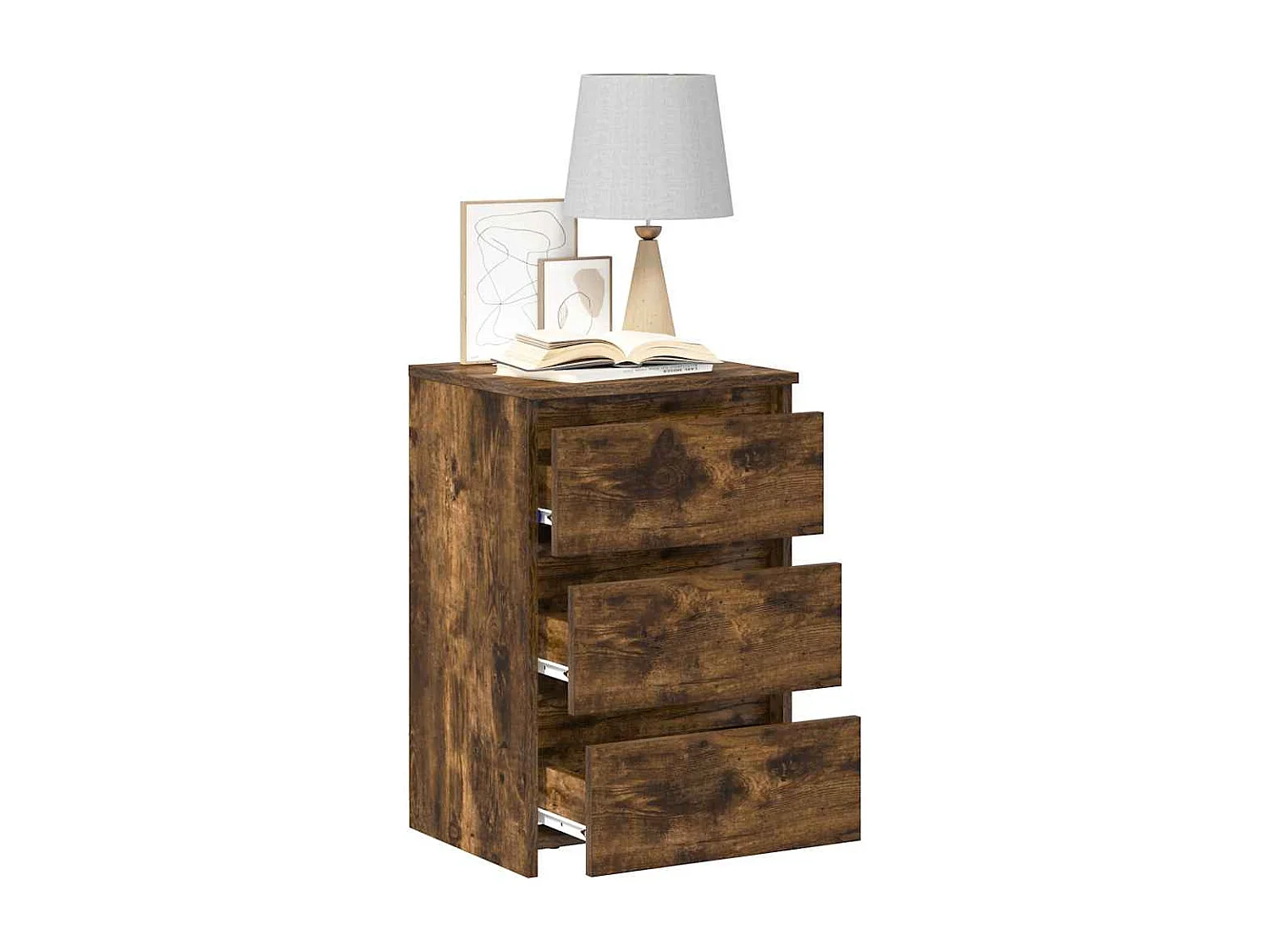 Nachttisch 2er Set-Beistelltisch-Nachttischkommode Räuchereiche 40x35x62,5 cm Holzwerkstoff SHL45748