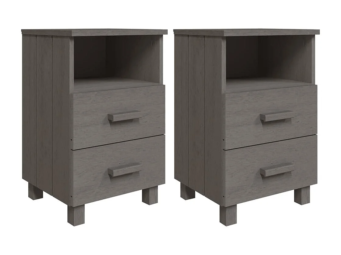 Nachttische-Beistelltisch-Nachttischkommode HAMAR 2 Stk. Hellgrau 40x35x62 cm Massivholz SHL2789