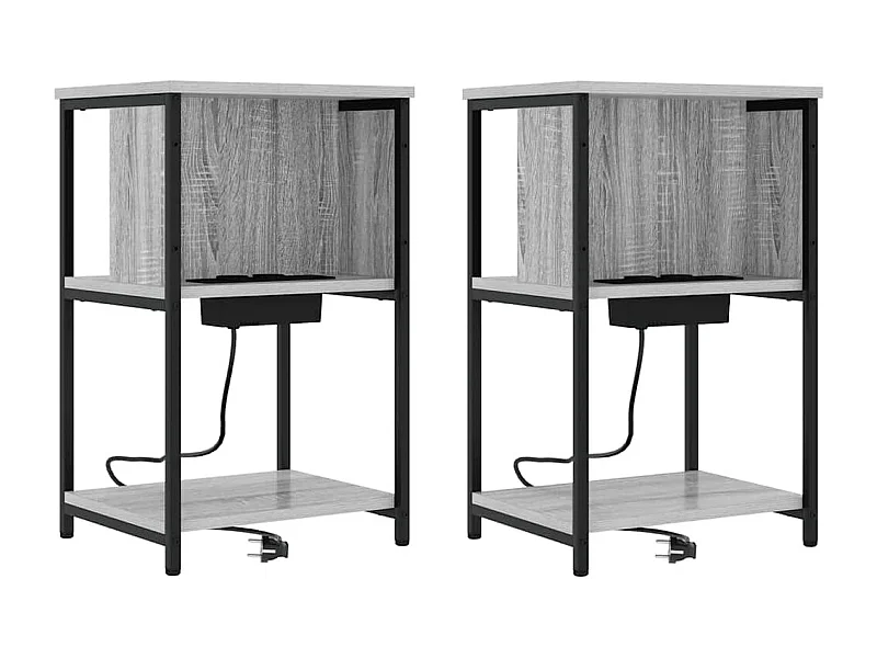Mesita de Noche | Mesa auxiliar | Armario de Noche 2 uds. Gris sonoma 38x31x61 cm