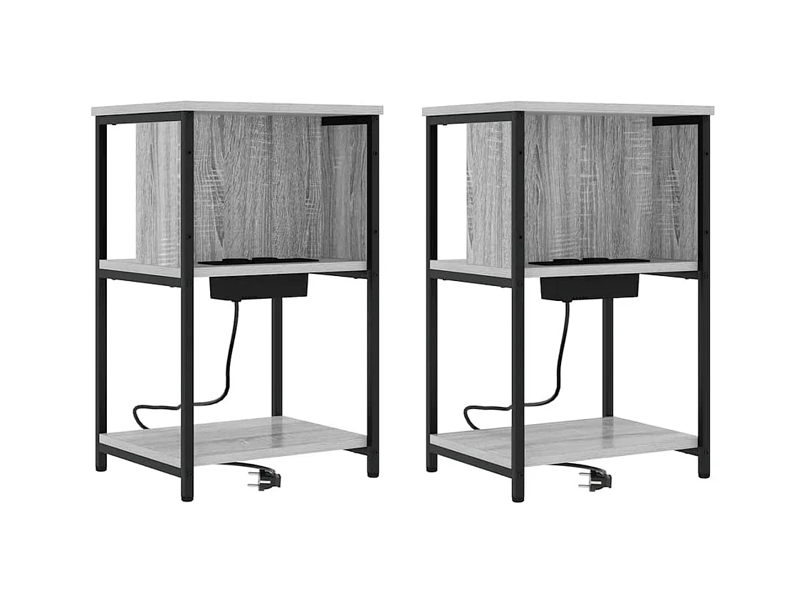 Mesita de Noche | Mesa auxiliar | Armario de Noche 2 uds. Gris sonoma 38x31x61 cm