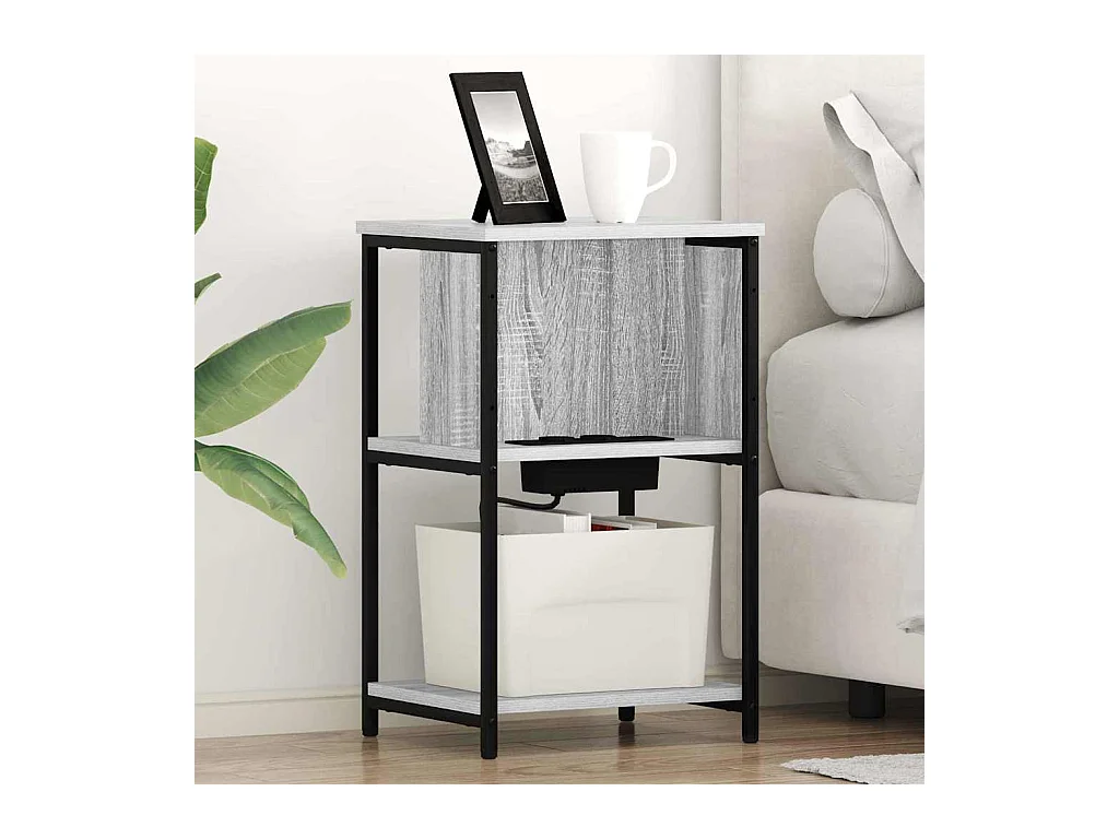 Mesita de Noche | Mesa auxiliar | Armario de Noche 2 uds. Gris sonoma 38x31x61 cm