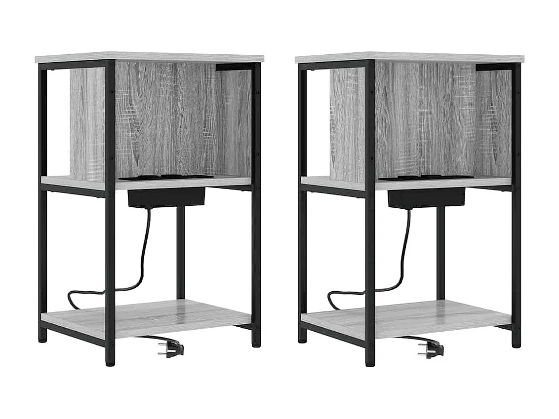 Mesita de Noche | Mesa auxiliar | Armario de Noche 2 uds. Gris sonoma 38x31x61 cm