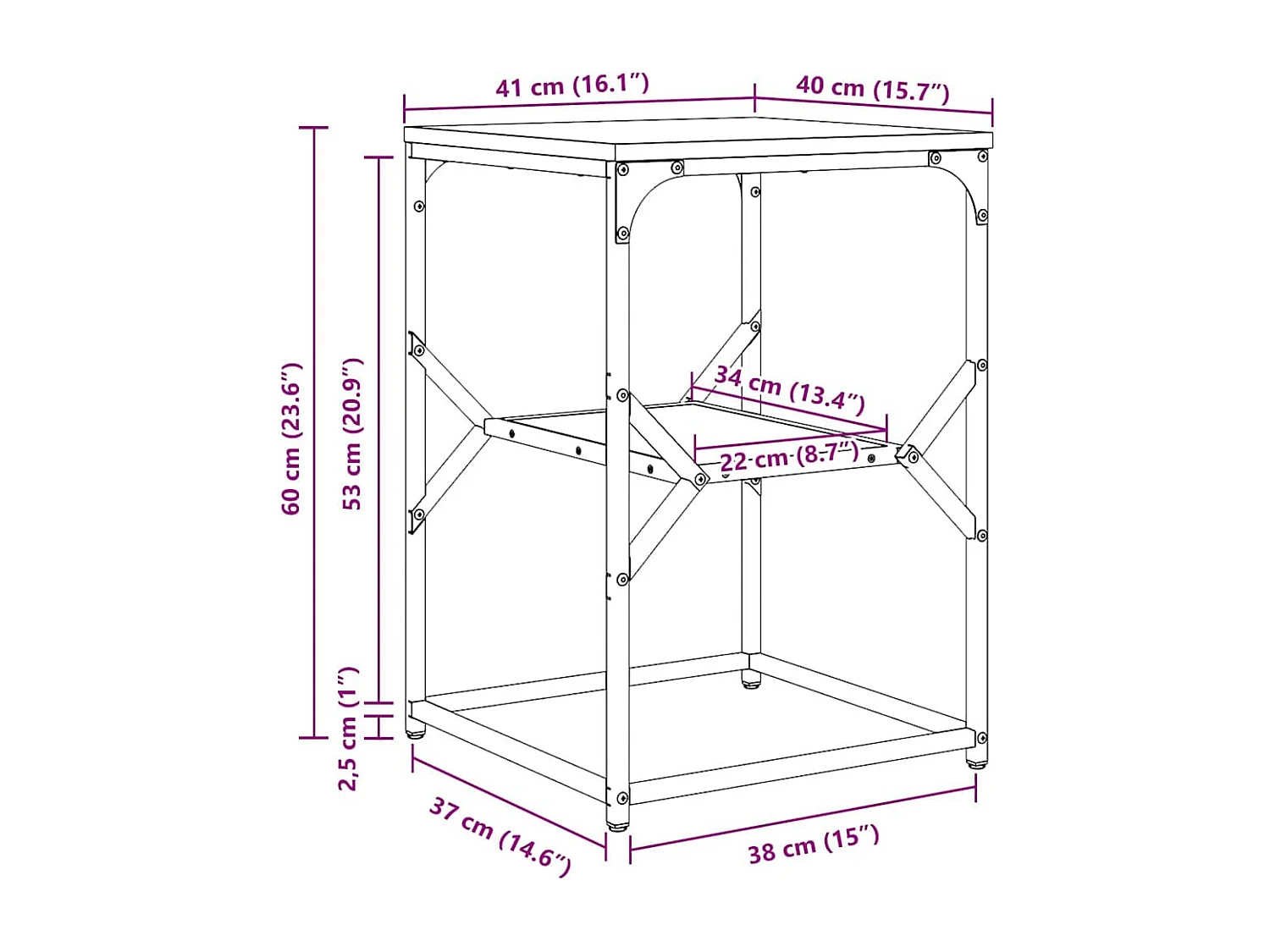 Nachttisch-Beistelltisch Graues Sonoma 41 x 40 x 60 cm SHL17245