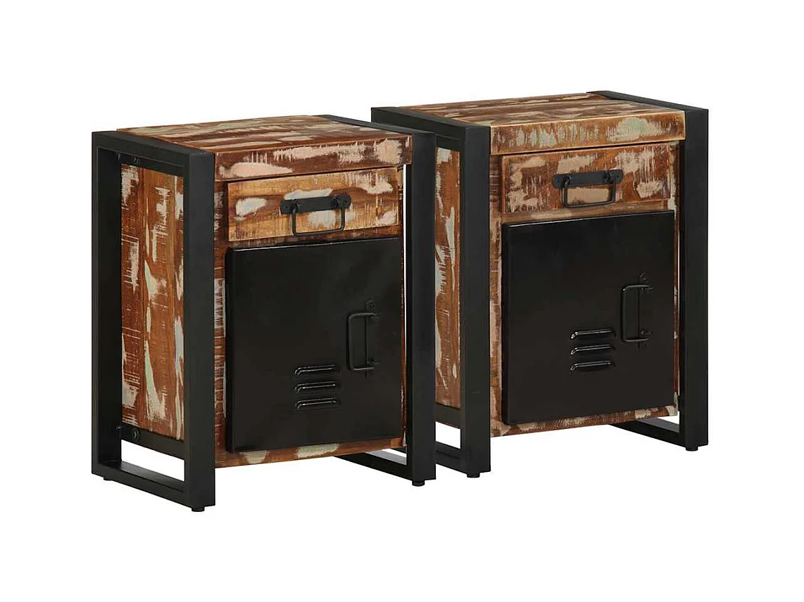 Mesitas de noche | Mesilla de noche 2 uds multicolor madera maciza rugosa mango