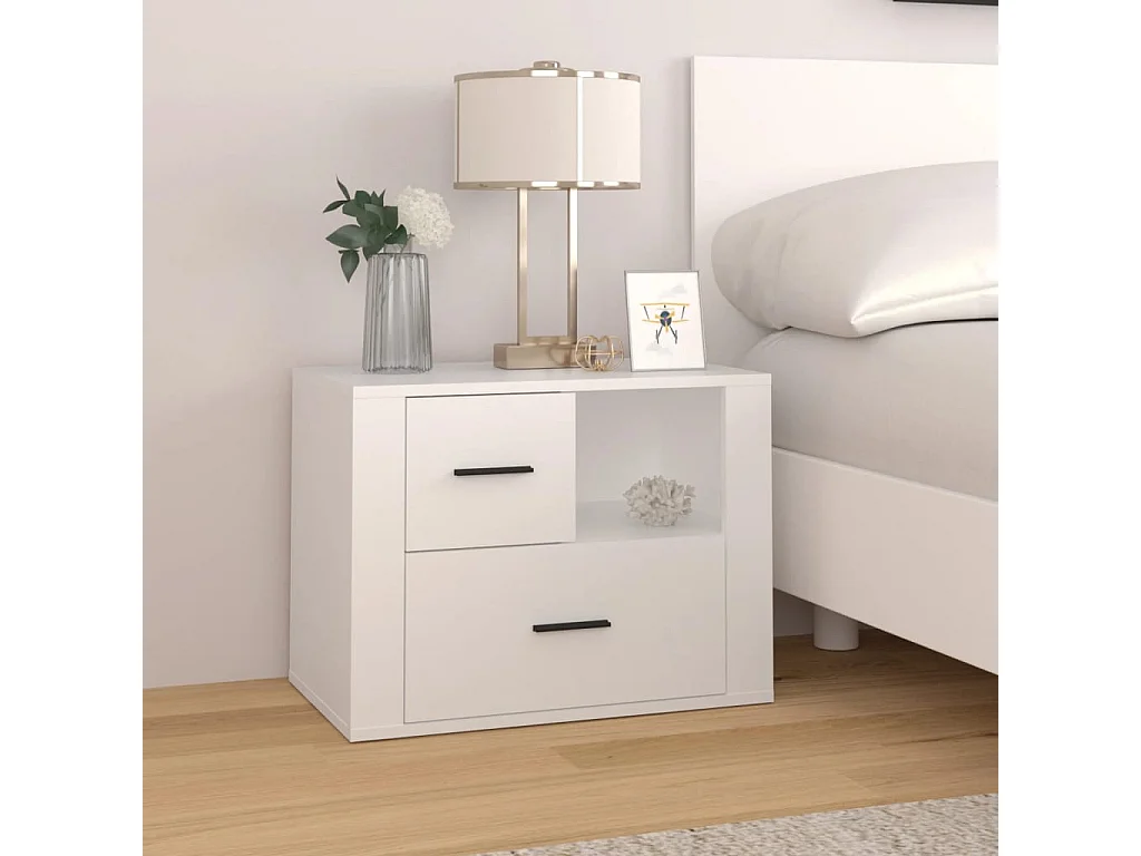 Mesita de noche | Mesilla de noche madera contrachapada blanco 60x36x45 cm