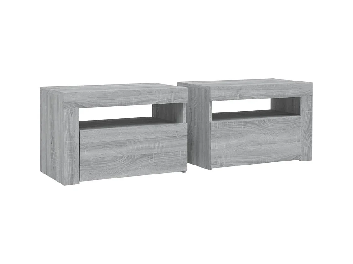 Mesitas de noche | Mesilla de noche con LED 2 unidades gris sonoma 60x35x40 cm