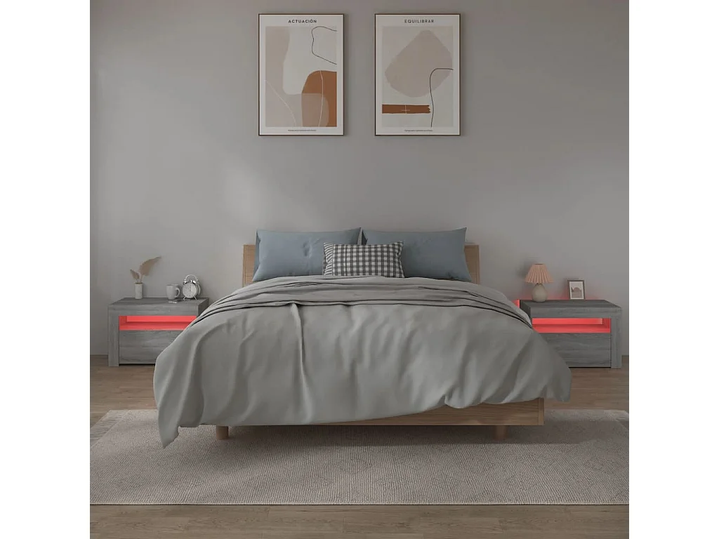 Mesitas de noche | Mesilla de noche con LED 2 unidades gris sonoma 60x35x40 cm