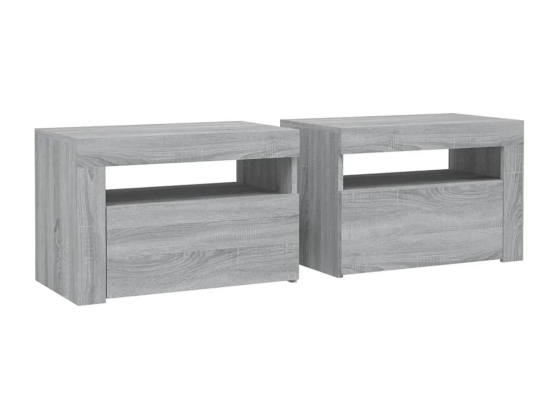 Nachttisch 2er Set-Beistelltisch-Nachttischkommode mit LEDs Grau Sonoma 60x35x40 cm SHL77540