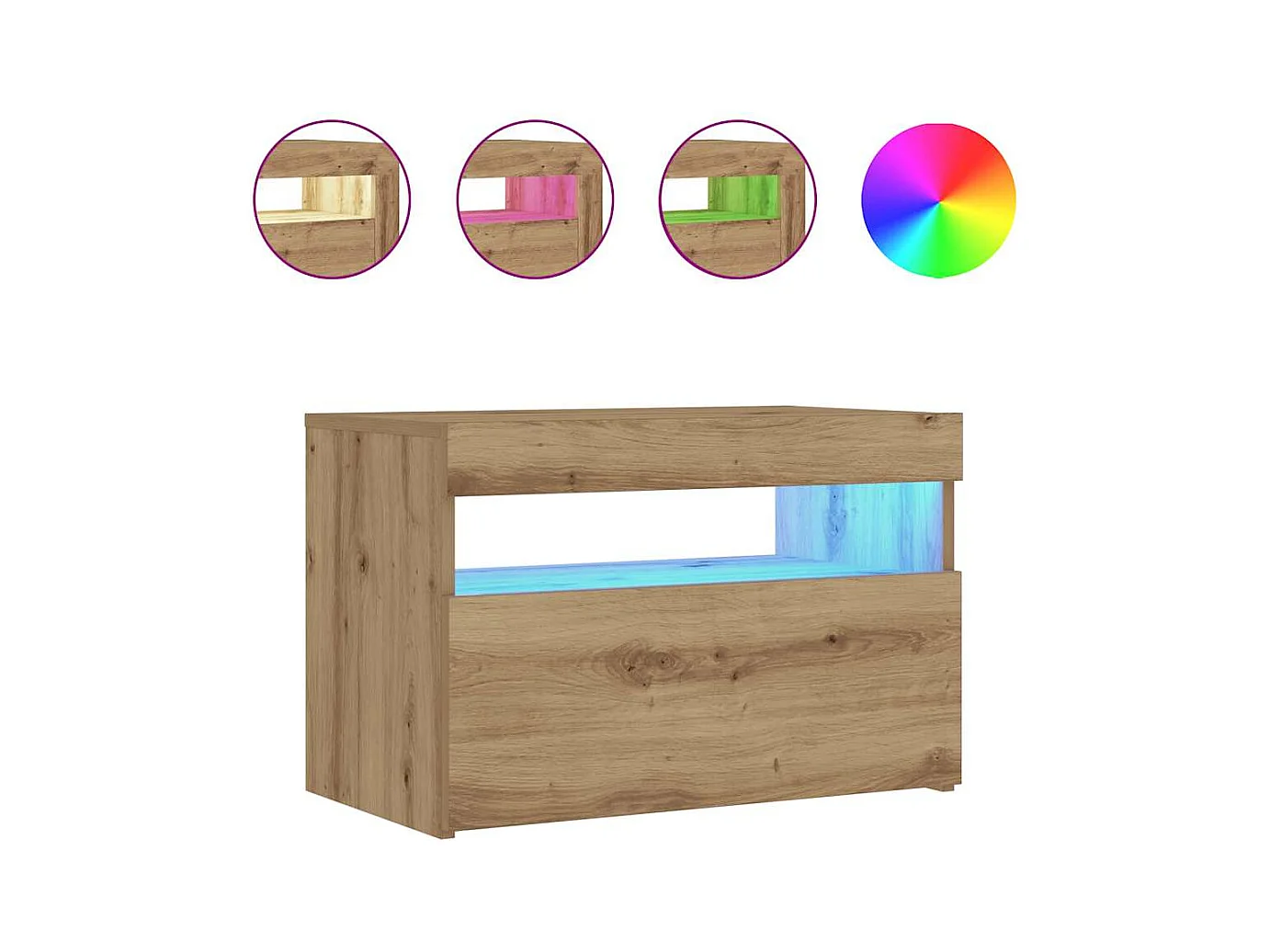 Mesilla de noche | Mesita de noche con luces LED roble artesanal 60x35x40 cm