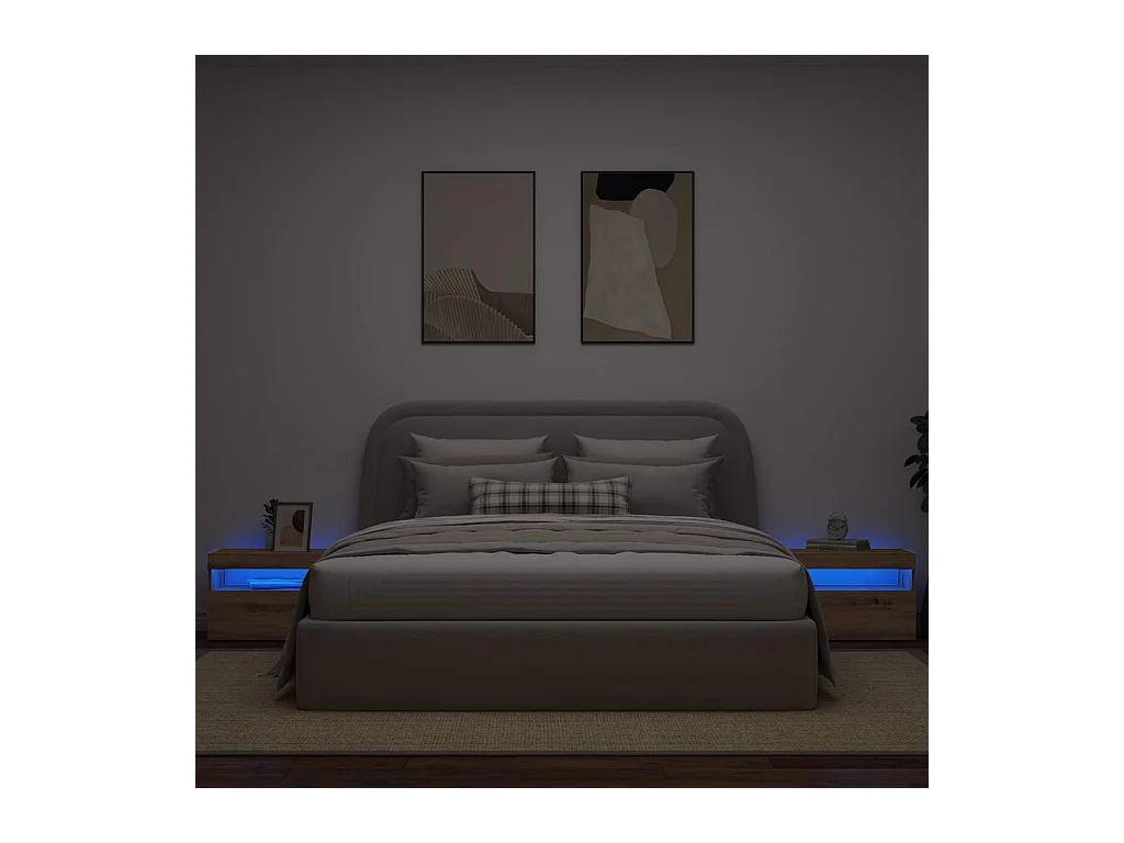 Mesilla de noche | Mesita de noche con luces LED roble artesanal 60x35x40 cm