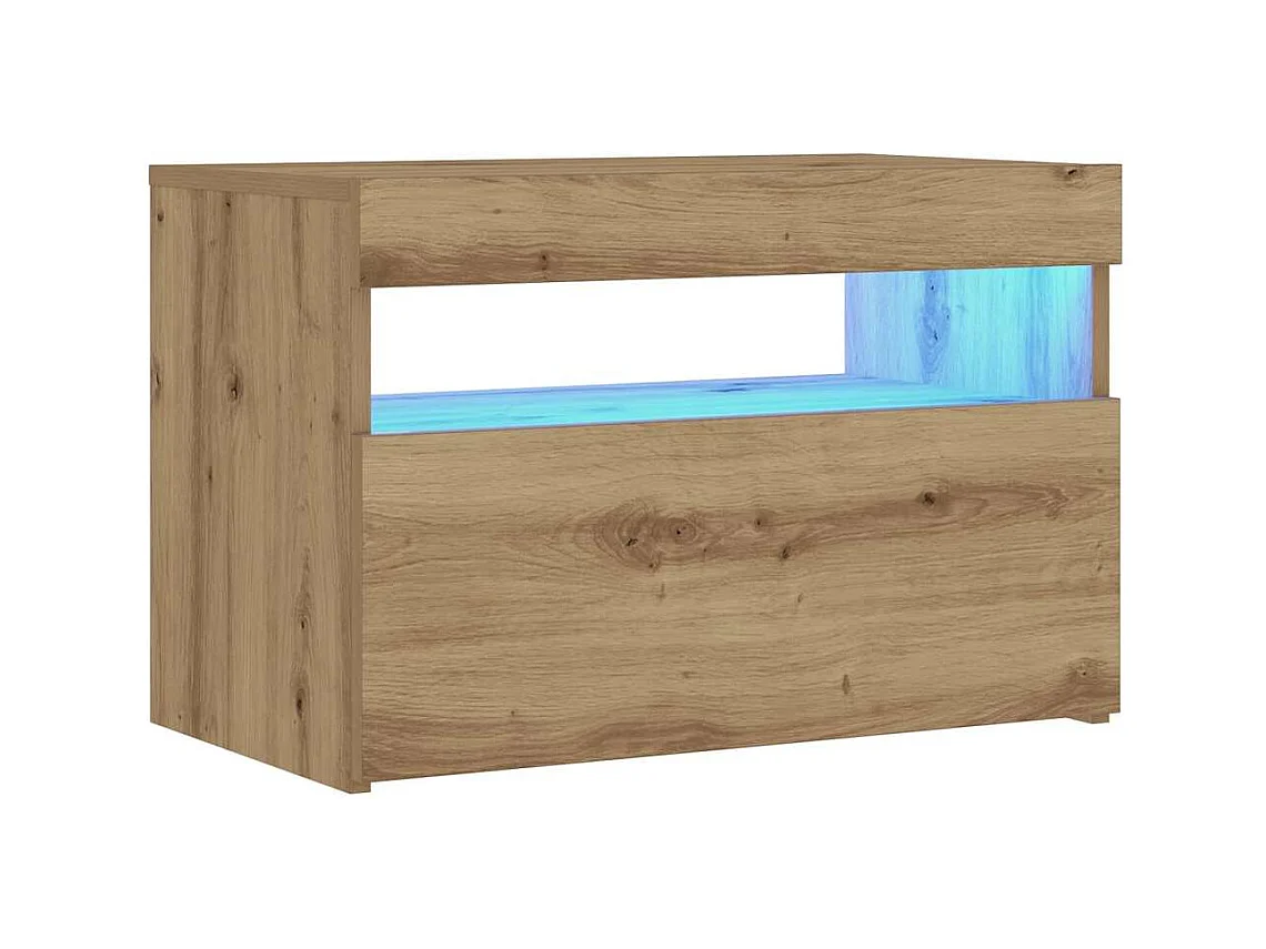 Mesilla de noche | Mesita de noche con luces LED roble artesanal 60x35x40 cm