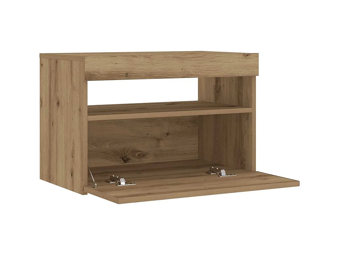 Mesilla de noche | Mesita de noche con luces LED roble artesanal 60x35x40 cm