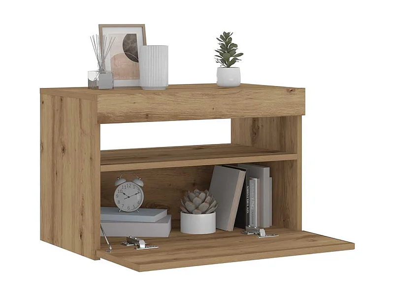 Table de chevet-Table d'appoint avec lumières LED chêne artisanal 60x35x40 cm