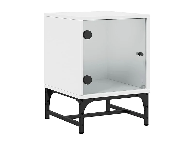 Mesita de noche | Mesilla de noche con puerta de vidrio blanco 35x37x50 cm