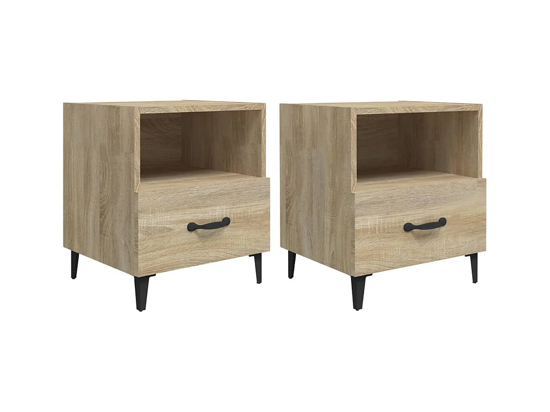 Tables de Chevet Étroite 2 pcs avec Compartiments ouverts Chêne Sonoma Bois d'ingénierie