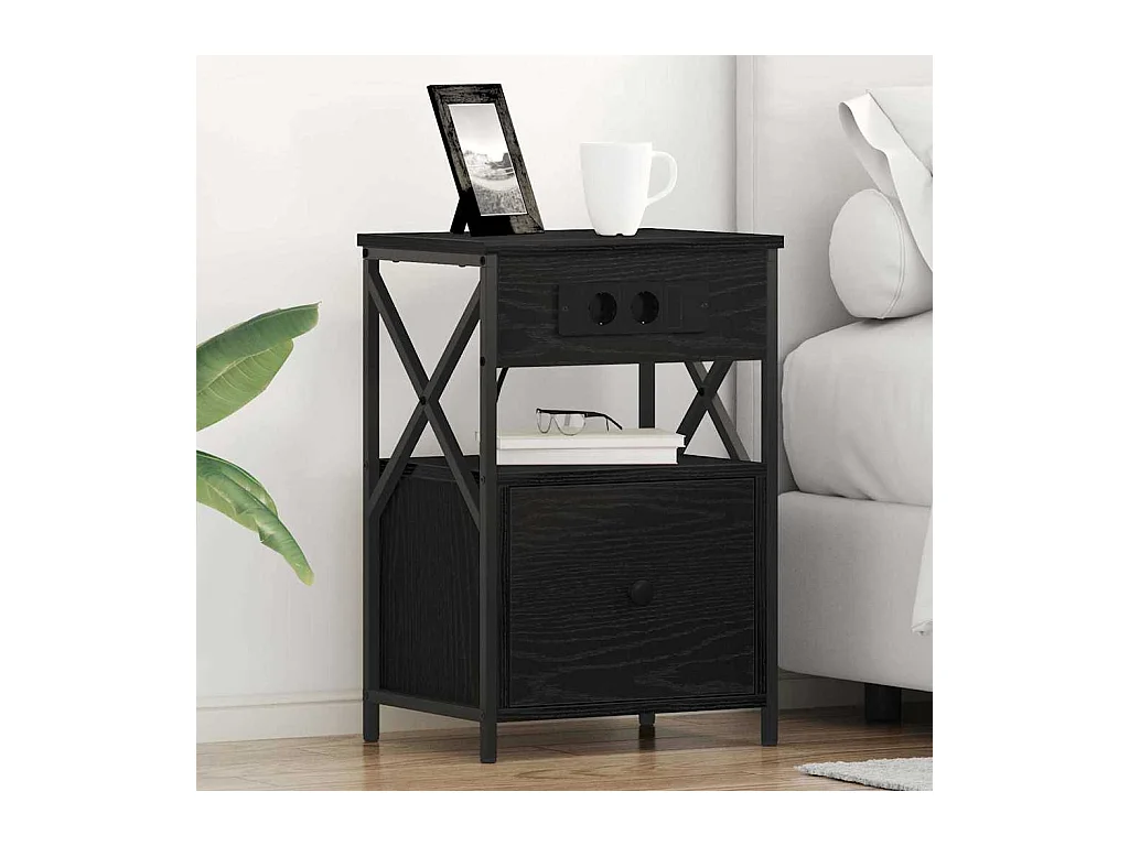 Mesita de Noche | Armario de Noche 2 uds con cajón Roble negro 40x31x60 cm