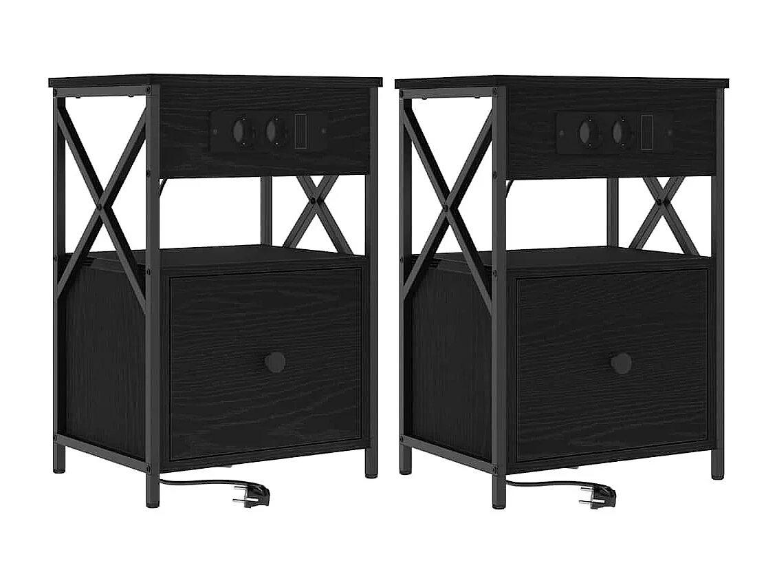 Nachttisch 2er Set-Beistelltisch Schwarz Eichen-Optik 40 x 31 x 60 cm SHL45969