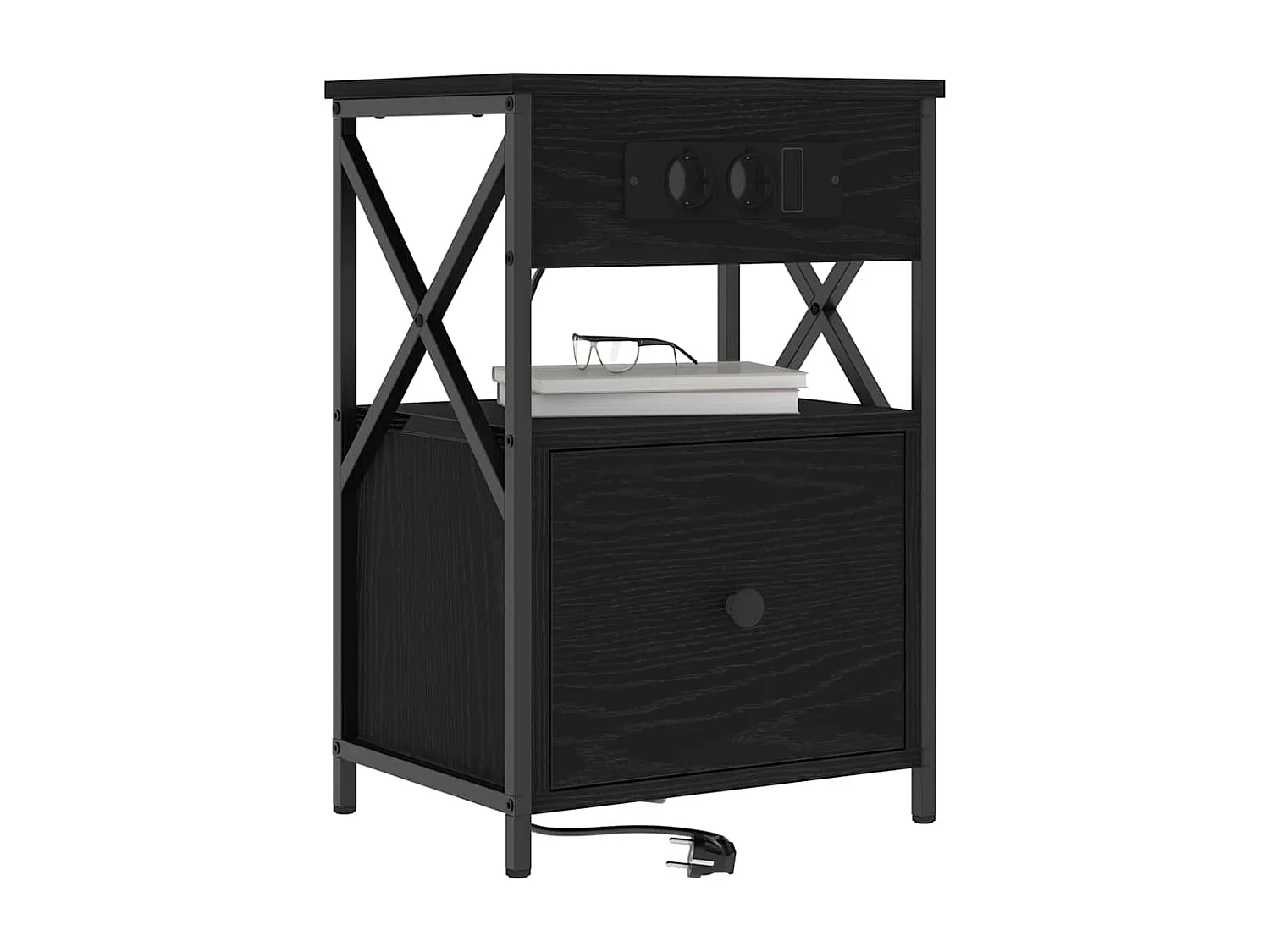 Nachttisch 2er Set-Beistelltisch Schwarz Eichen-Optik 40 x 31 x 60 cm SHL45969