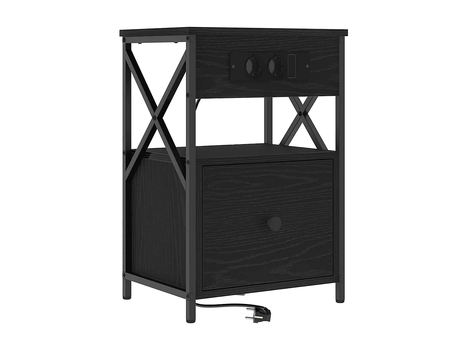 Nachttisch 2er Set-Beistelltisch Schwarz Eichen-Optik 40 x 31 x 60 cm SHL45969