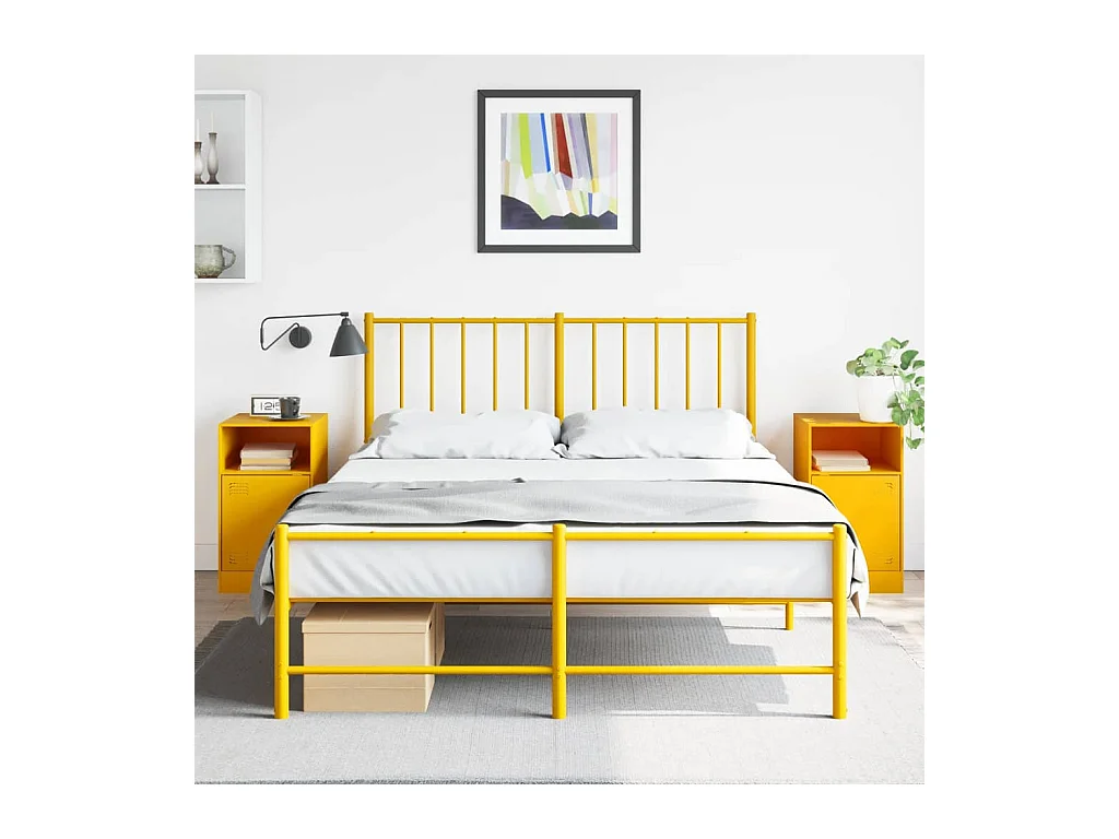 Mesitas de noche | Mesilla de noche 2 uds acero amarillo mostaza 34,5x39x62 cm
