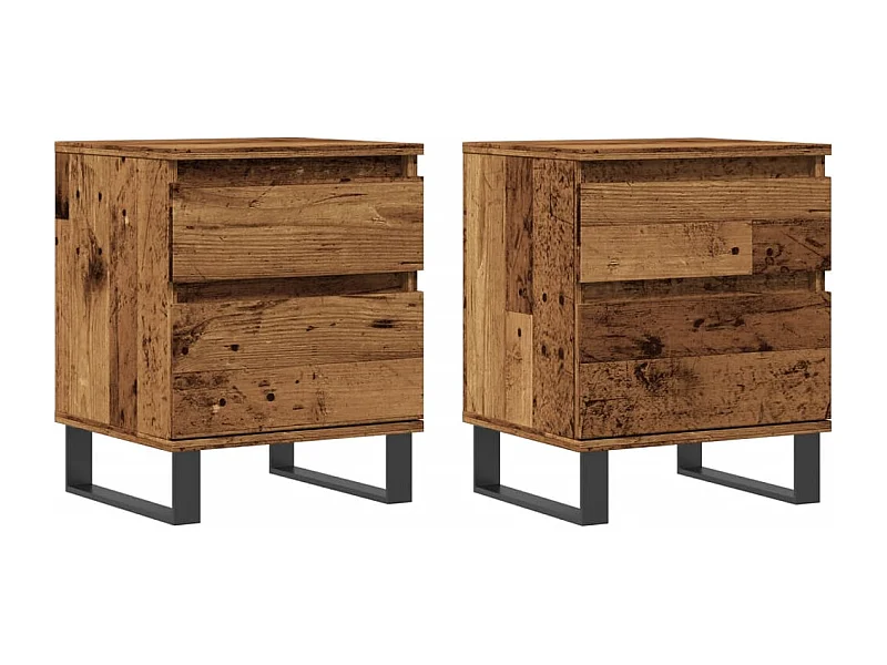 Tables de chevet lot de 2 avec rangement vieux bois 40x35x50 cm bois d’ingénierie