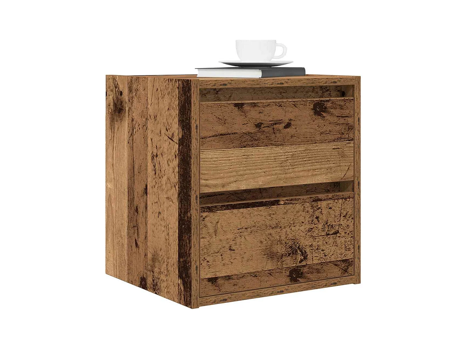 Lot de 2 Tables de chevet suspendue vieux bois 38x34x40 cm