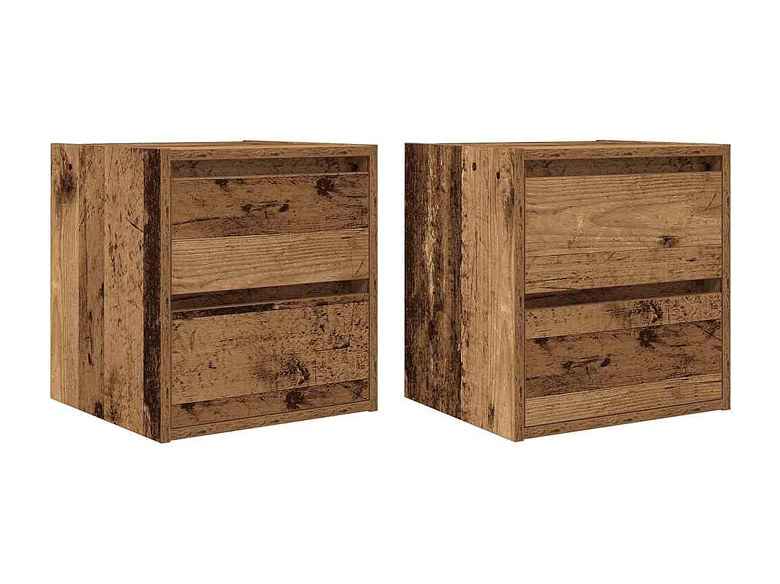 Nachttisch hängend 2er Set | Wand-Nachttische Altholz-Optik 38x34x40 cm SHL23871