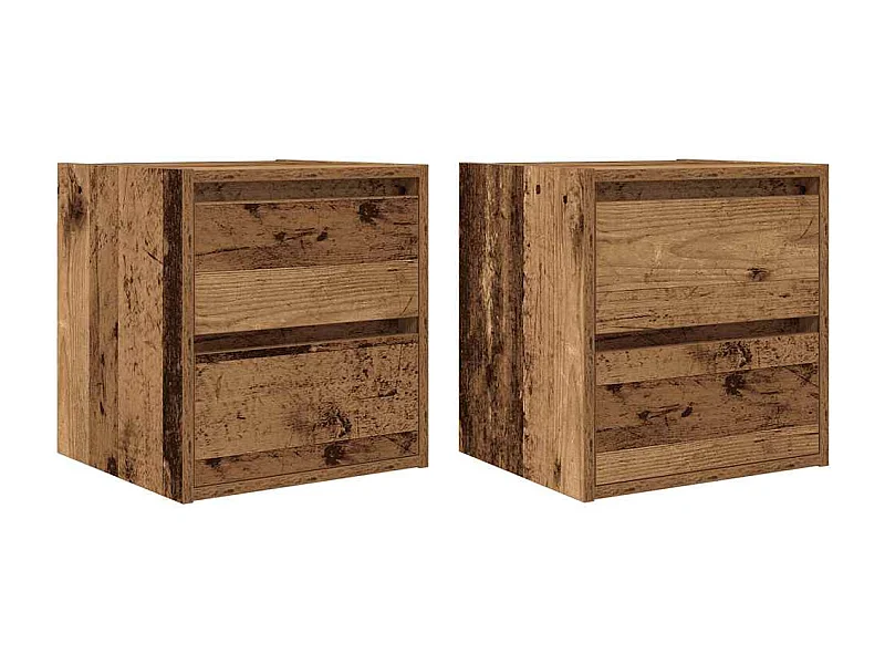 Nachttisch hängend 2er Set | Wand-Nachttische Altholz-Optik 38x34x40 cm SHL23871