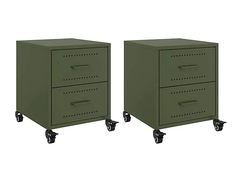 Tables de chevet lot de 2 avec tiroirs vert olive 36x39x43,5 cm acier