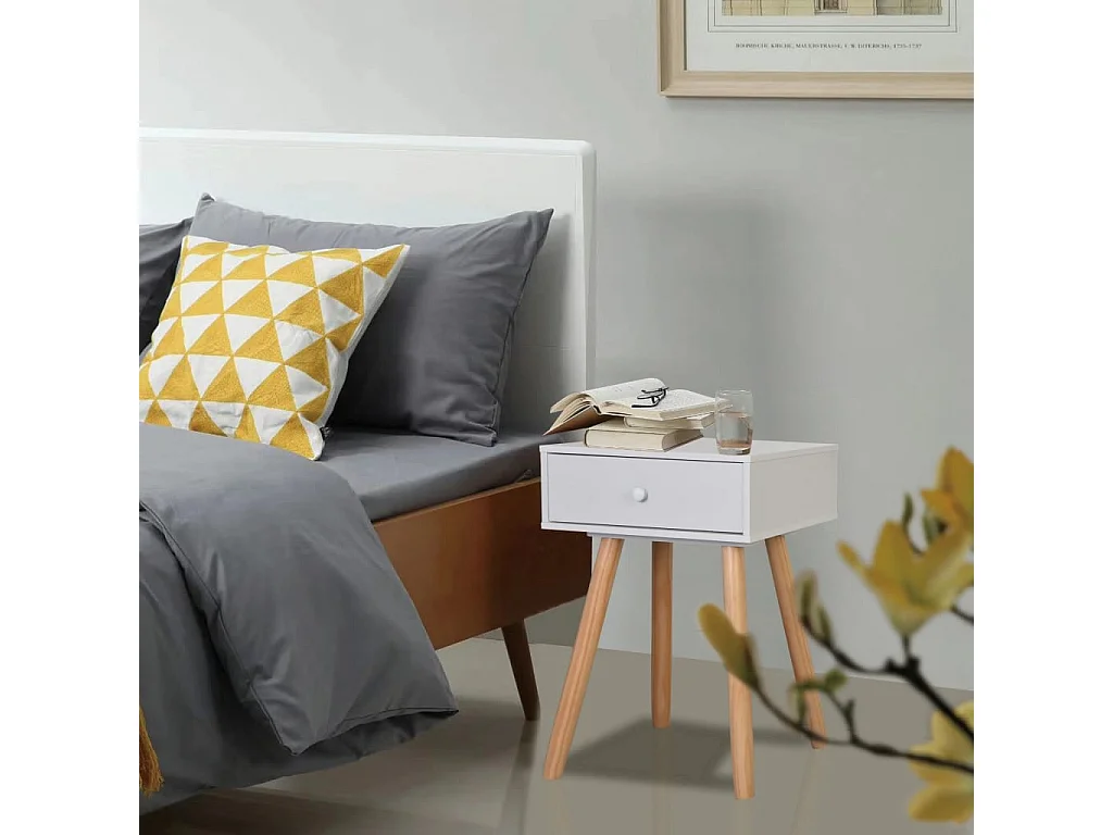 Nachttisch 2er Set-Beistelltisch-Nachttischkommode Massivholz Kiefer 40x30x61 cm Weiß SHL98121