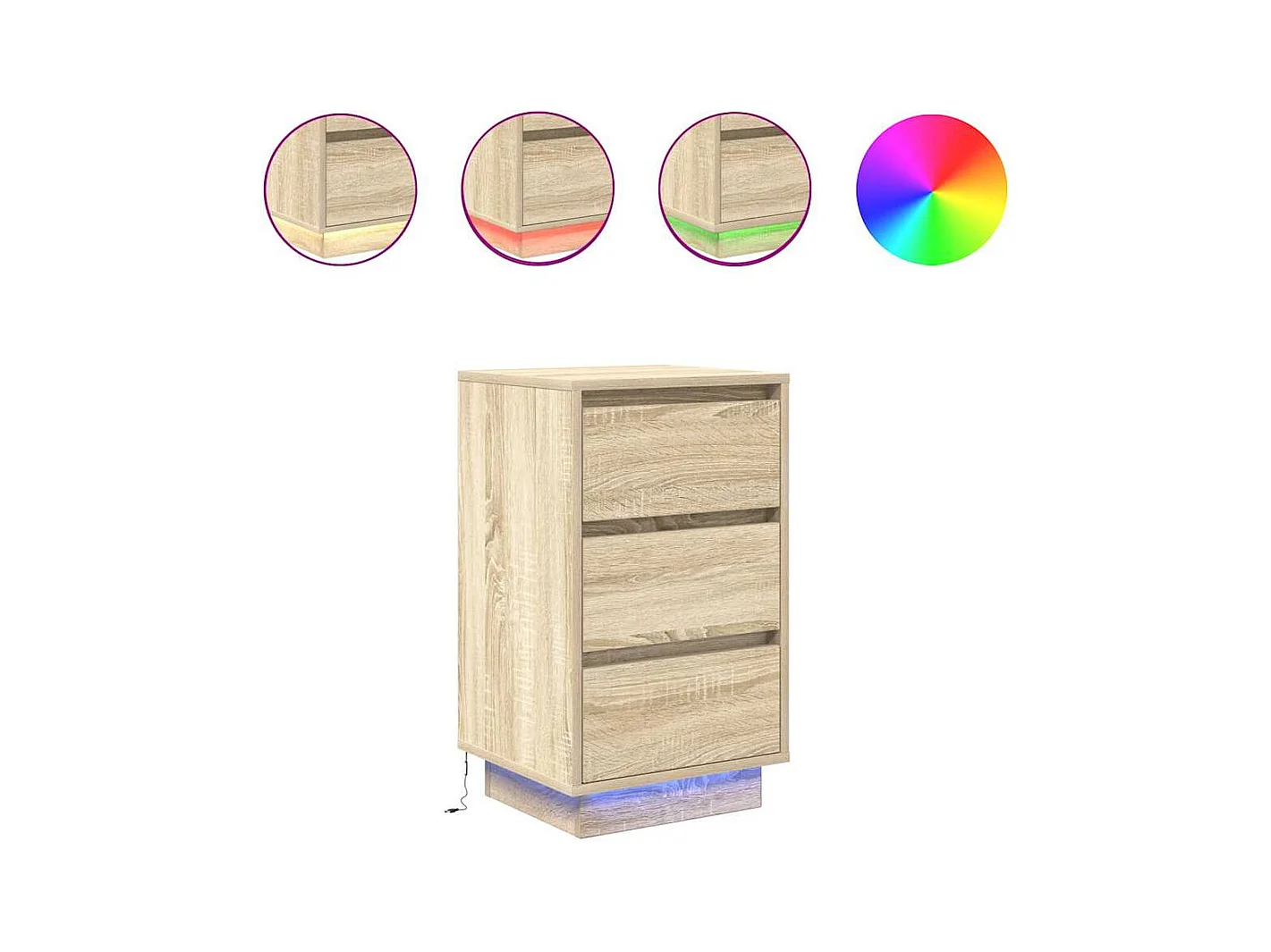 Mesilla de noche | Mesita de noche con luces LED roble sonoma 38x34x65 cm