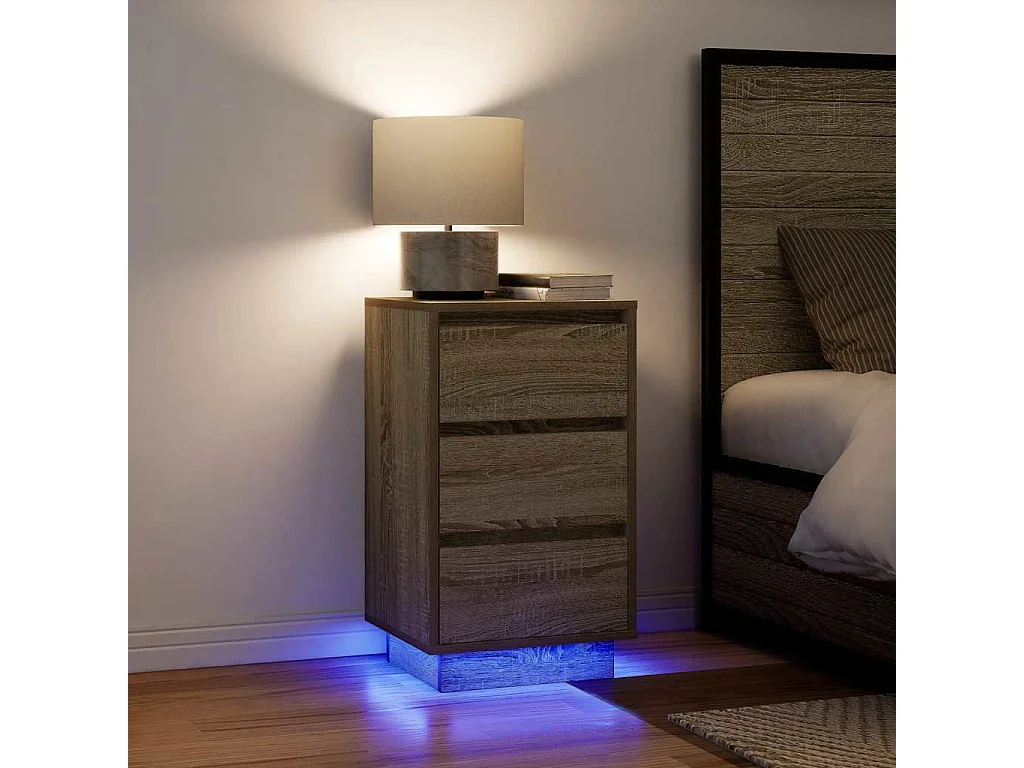 Nachttisch-Beistelltisch mit LED-Leuchten Sonoma-Eiche 38x34x65 cm SHL89701