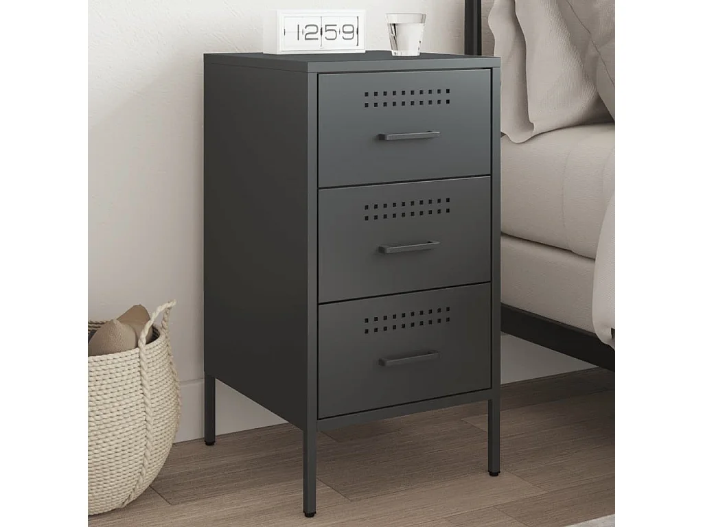 Nachttisch-Beistelltisch-Nachtschrank Schwarz 36x39x68 cm Stahl SHL50514