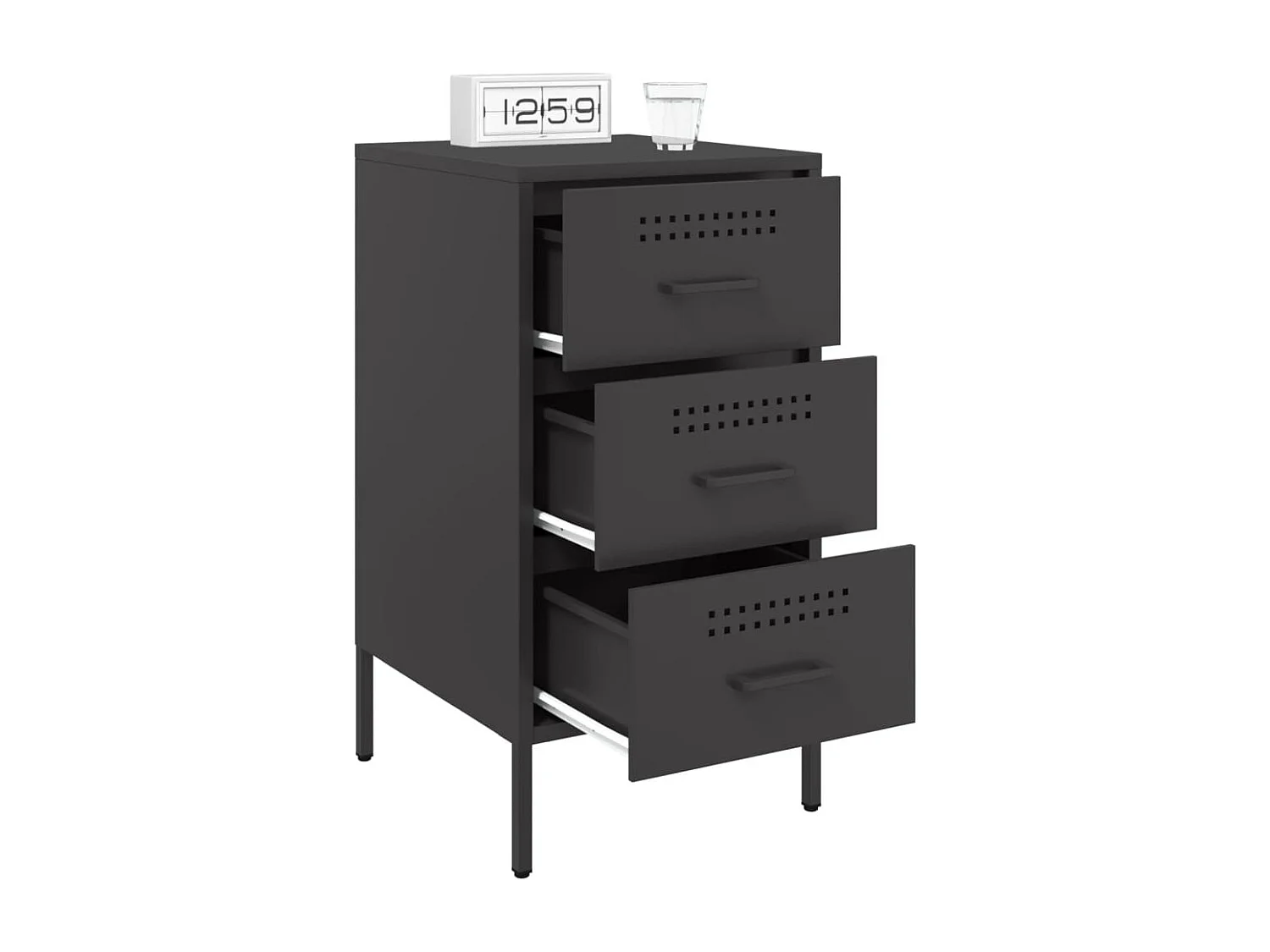 Nachttisch-Beistelltisch-Nachtschrank Schwarz 36x39x68 cm Stahl SHL50514